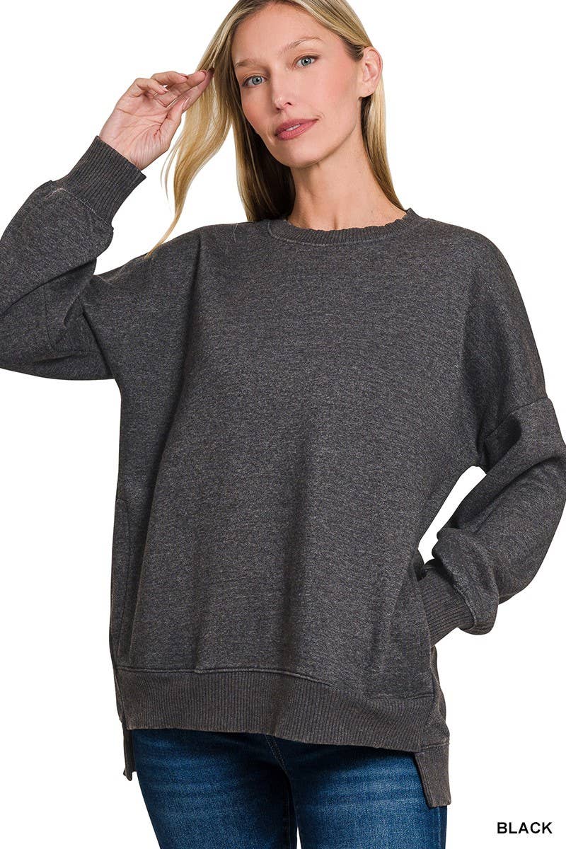Acid Wash Fleece Hi-low Hem Pullover