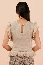 12W3640N-Ruffled Sweater Knit Top
