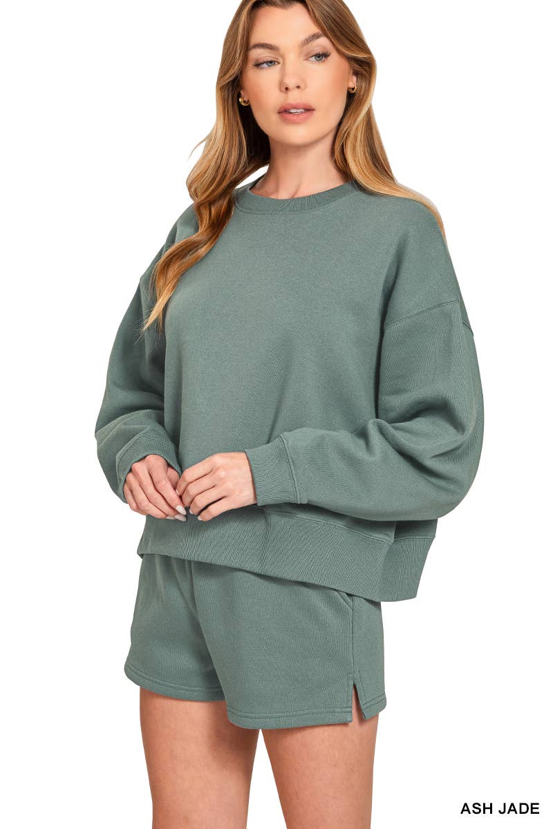 Fleece Round Neck Pullover And Shorts Set