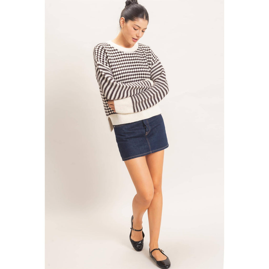 Mixed Pattern Long Sleeve Sweater