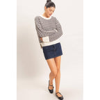 Mixed Pattern Long Sleeve Sweater