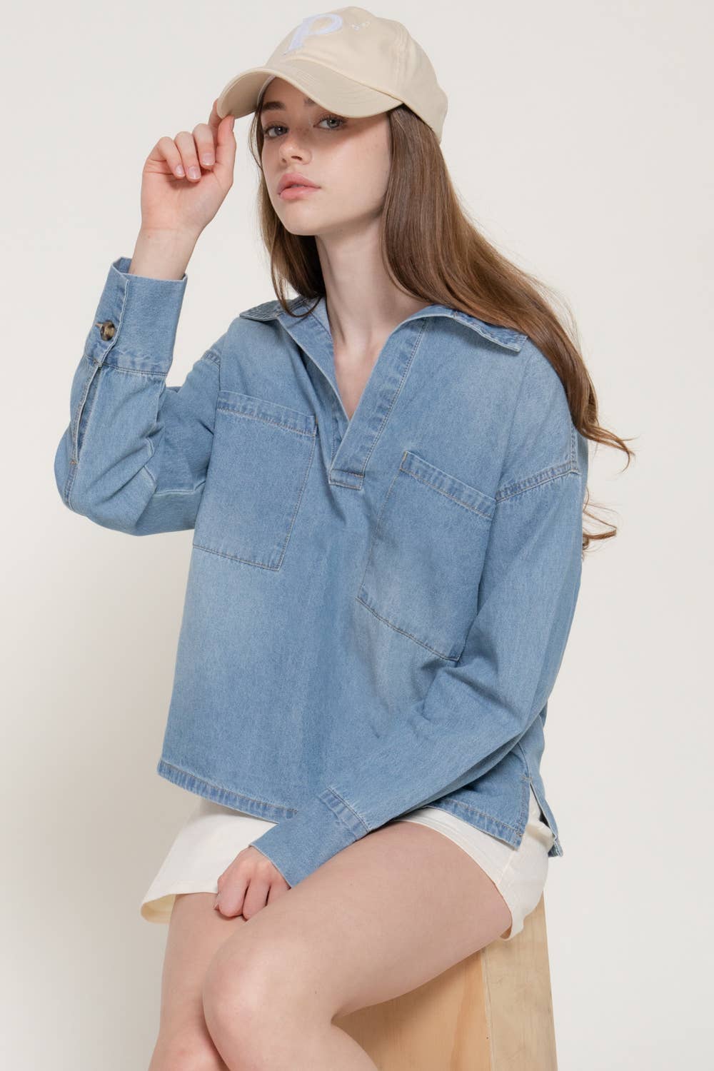 Long Sleeve Pullover Denim Shirt