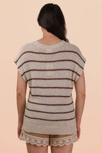 12W3319N-Striped Knit Sweater Vest Top