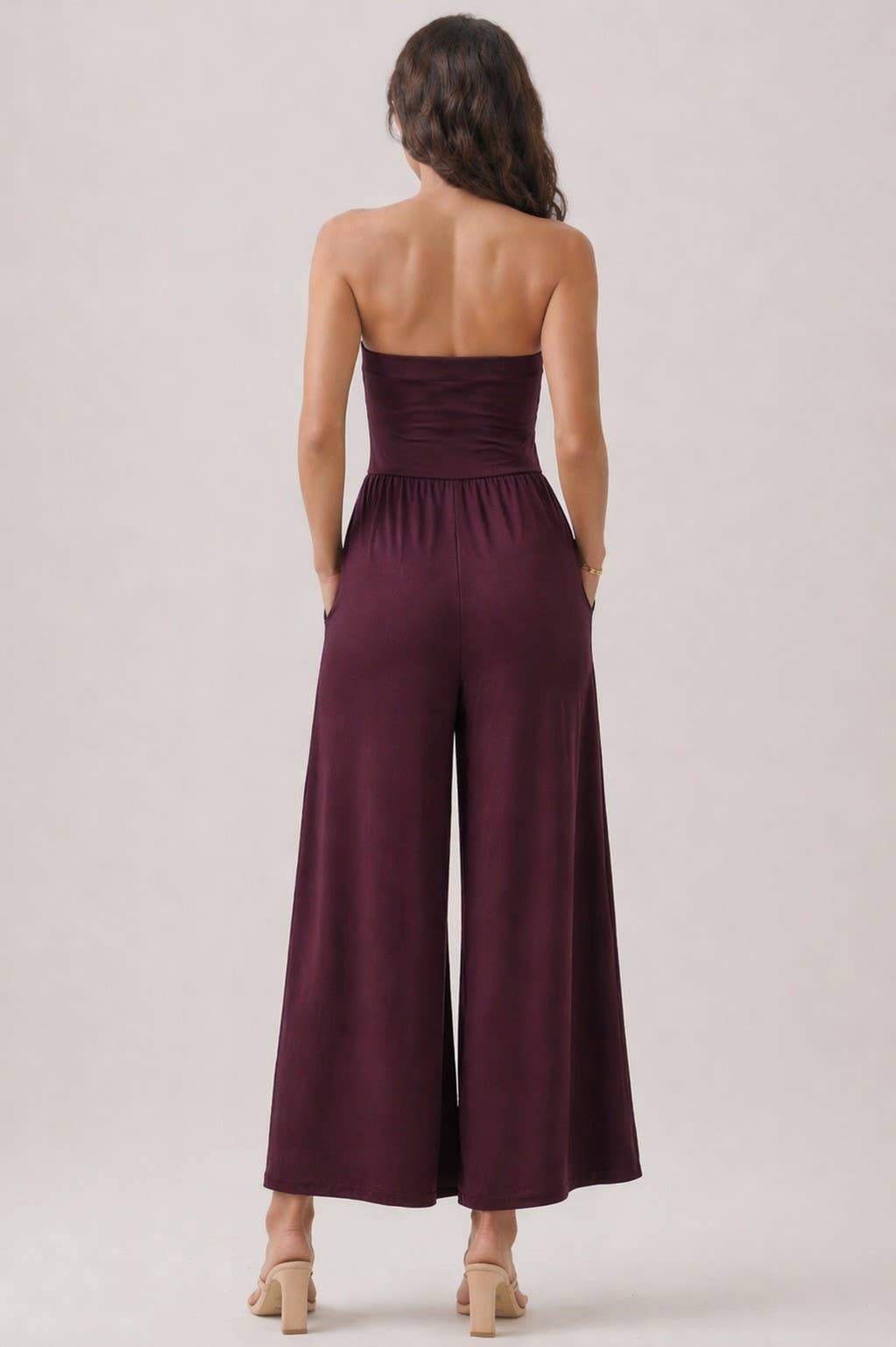 JR56941C - V SHAPE DROP WAIST TUBE JUMPSUIT