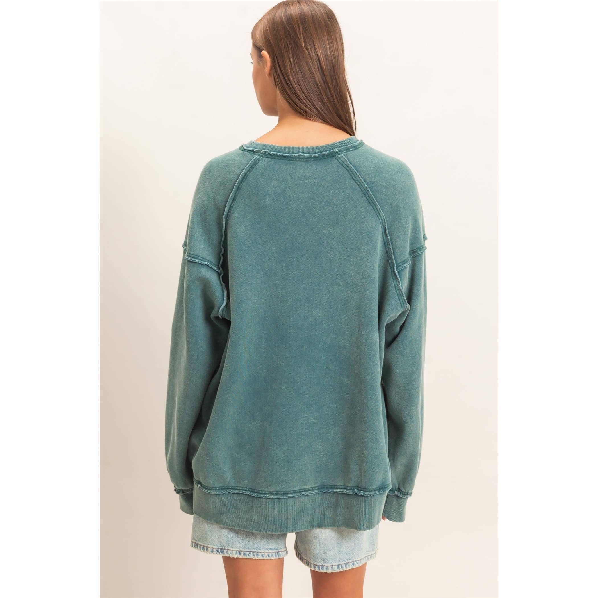 Acid Wash Raw Edge Sweatshirt