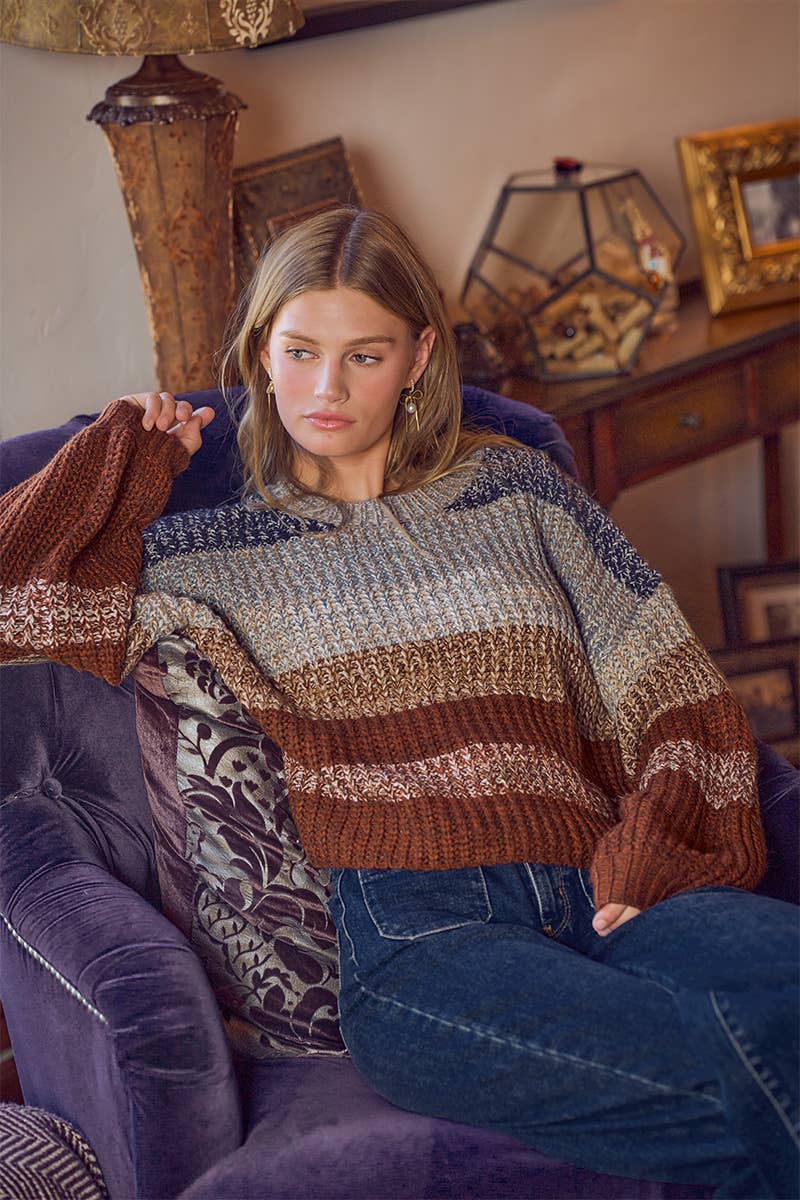 STRIPED MULTI COLOR CROP SWEATER