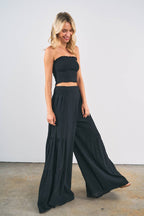 7953SET-Smocked Tube Crop Top with Wide Leg Pants Set