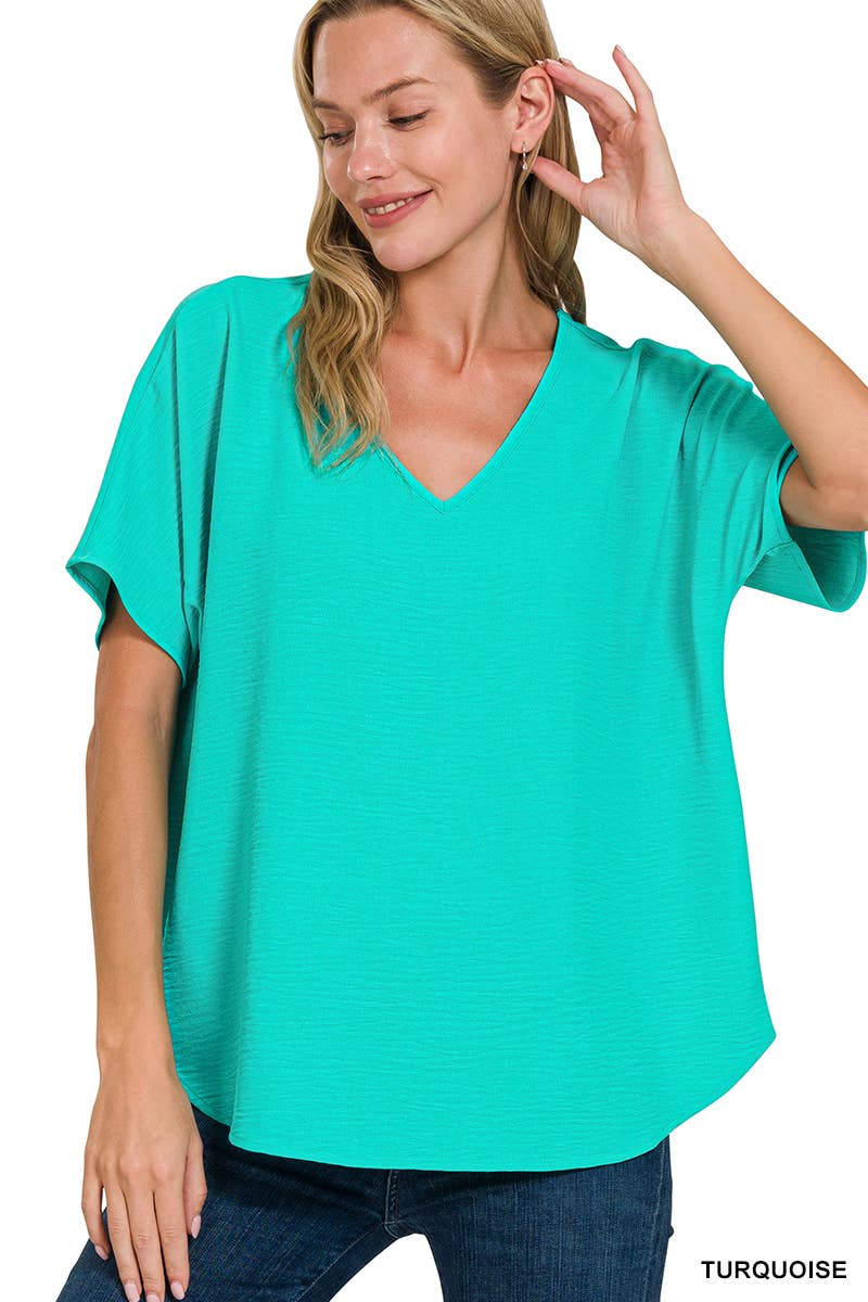 Woven Airflow V-neck Short Sleeve Top