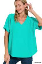 Woven Airflow V-neck Short Sleeve Top