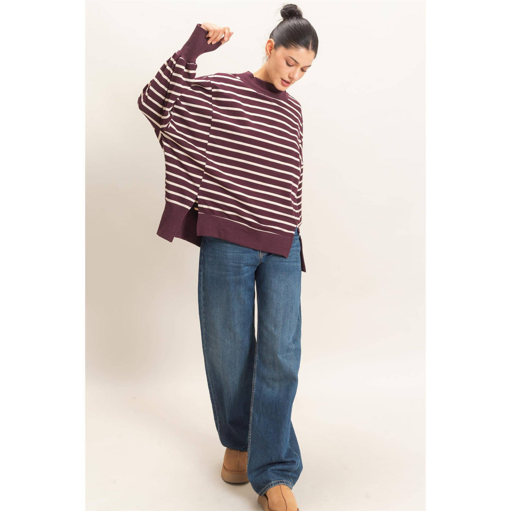 Striped Mock Neck Sweatshirt