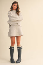 LONG SLEEVE SWEATER TOP AND FLARED MINI SKIRT SET