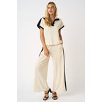 CLOUD KNIT CONTRAST STRIPE POLO SHORT SLEEVE TOP