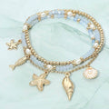 3PCS - Starfish Shell Fish Charm Beaded Stretch Multi Layered Bracelets