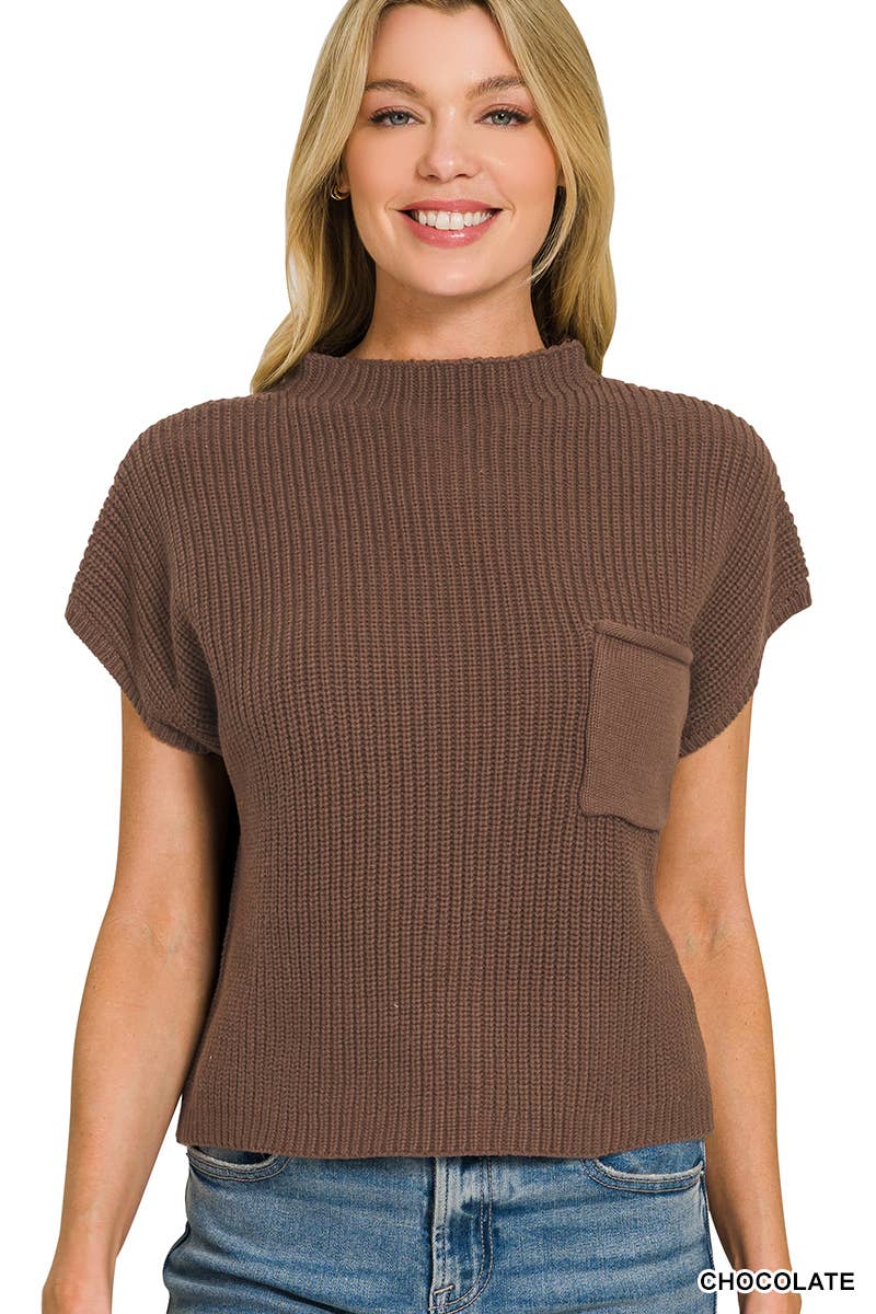 Mock Neck Short Sleeve Crop Sweater