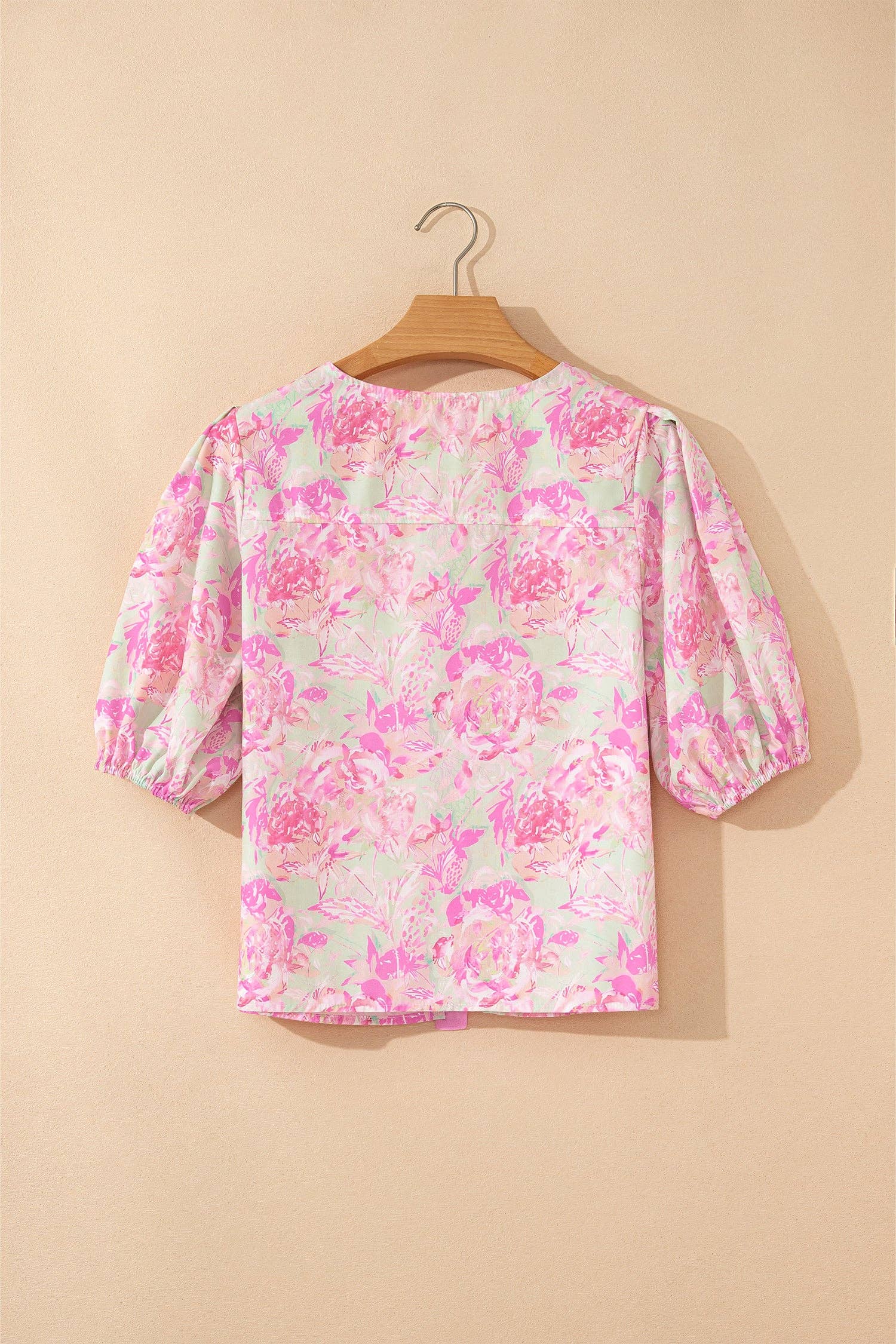 PRETTY BASH Floral Ribbon Tie Front Puff Sleeve Blouse