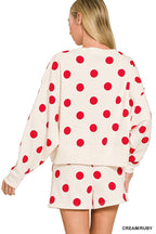Fleece Polka Dot Print Round Neck Pullover And Shorts Set