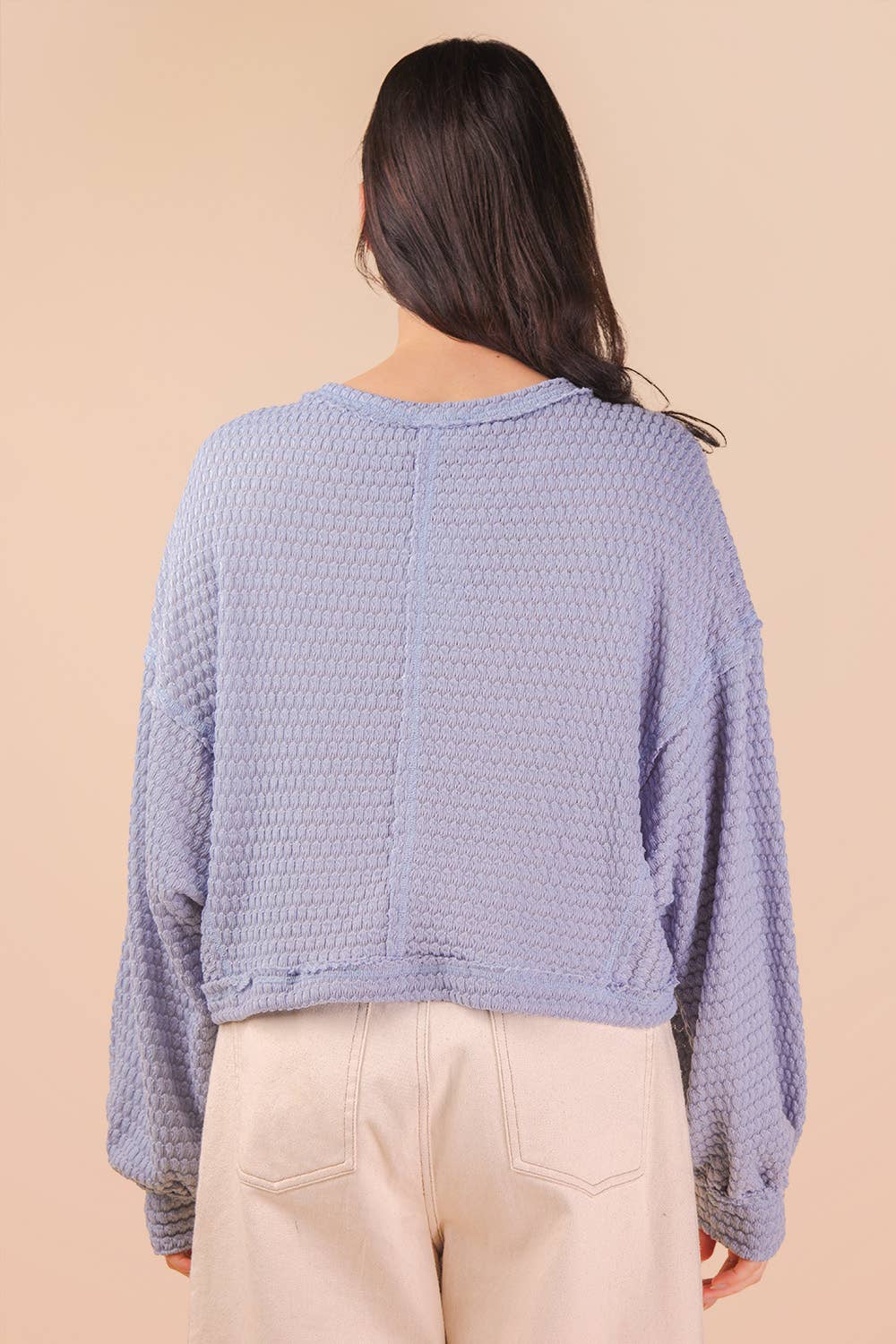 NT11982-Oversized Waffle Solid Knit Causal Top