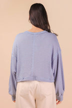 NT11982-Oversized Waffle Solid Knit Causal Top