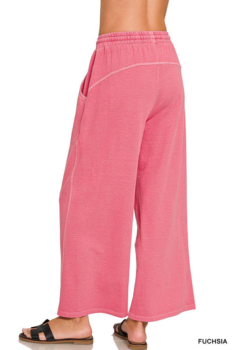 French Terry Wide Leg Pigment Dye & Enzyme Wash Pants