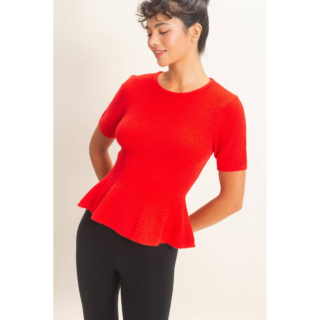 Ribbed Peplum Knit Top