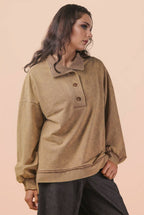 NT12225-Mock Neck Mineral Washed Knit Causal Top