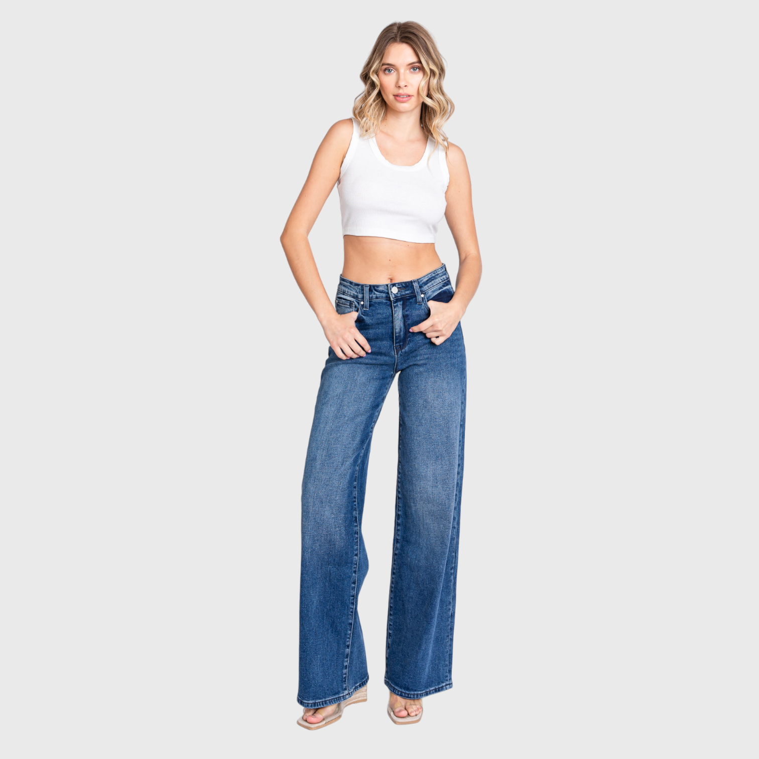 P1058W-DM HIGH RISE COMFORT STRETCH WIDE LEG JEANS