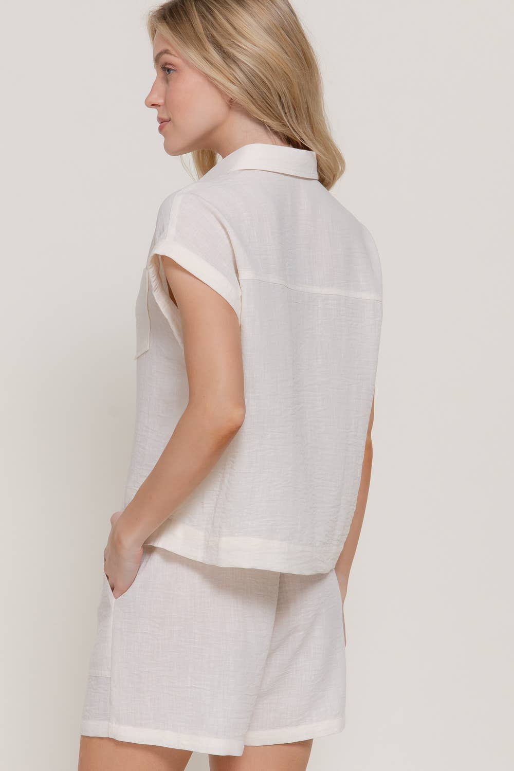 Dolman Short Sleeve Shirt & Shorts Linen Effect Set