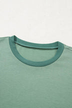 PRETTY BASH Colorblock 3/4 Sleeve Raw Seam High-Low Top