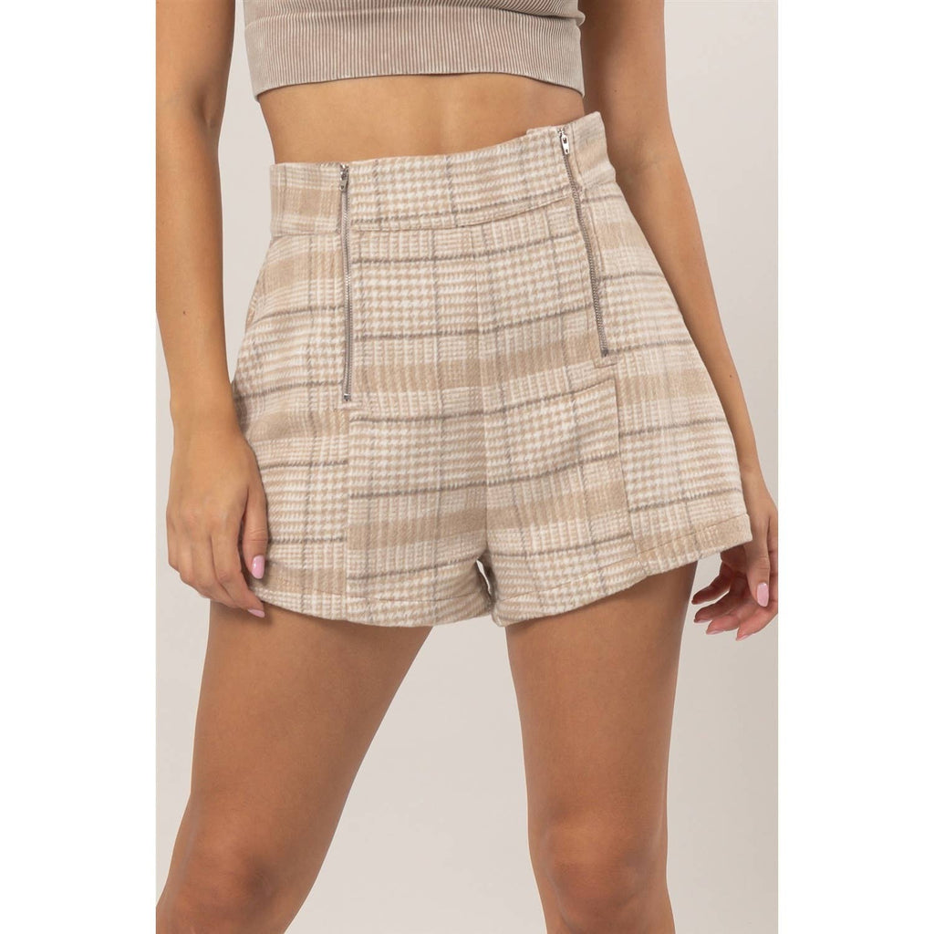 Plaid Twin Zipper-Detail Shorts