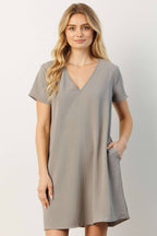 CD1565-AIRFLOW V-NECK SHORT SLEEVE SHIFT DRESS