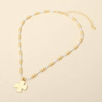 Brushed Hammered Metal Cross Pendant Beaded Chain Necklace