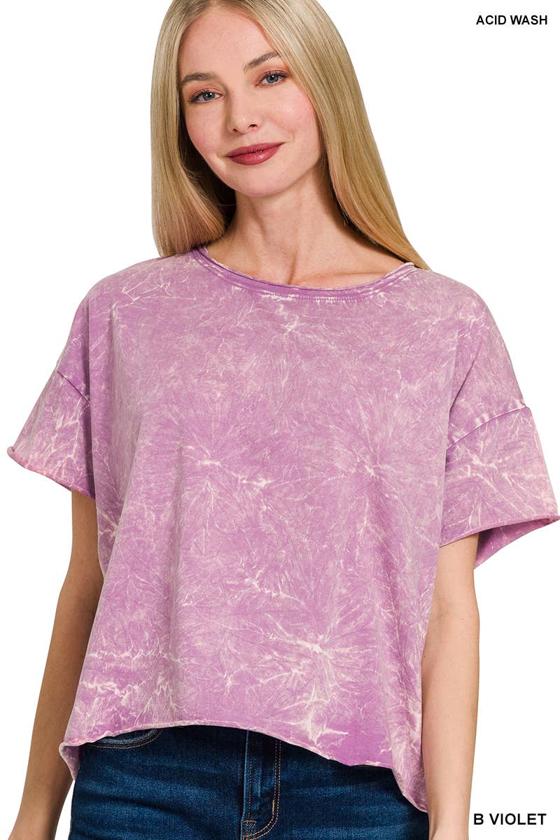 Crinkle washed crew neck short sleeve crop box tee - Zenana