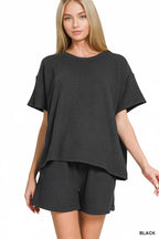 `.SI-26647 Corded Rib Short Sleeve Tee & Short Pants 2PC Set