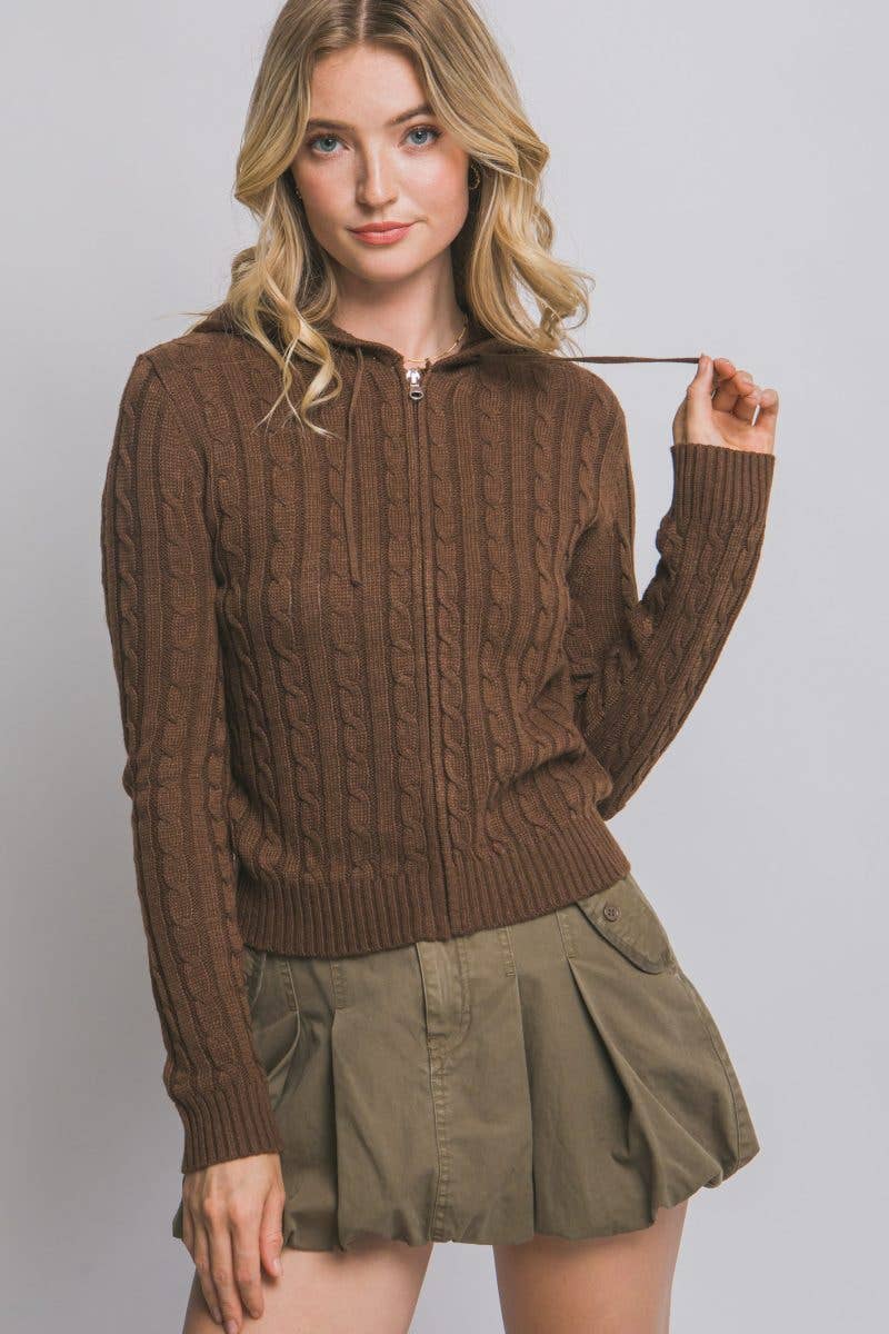 Fitted Cable Knit Cardigan Sweater