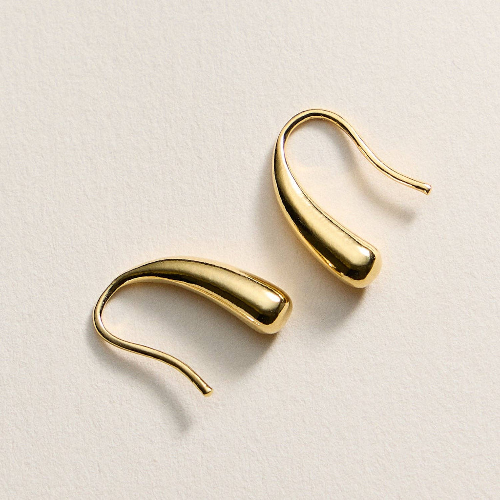 Gold-Dipped Modern Curve Hook Earrings – Minimalist Design, Made in Korea