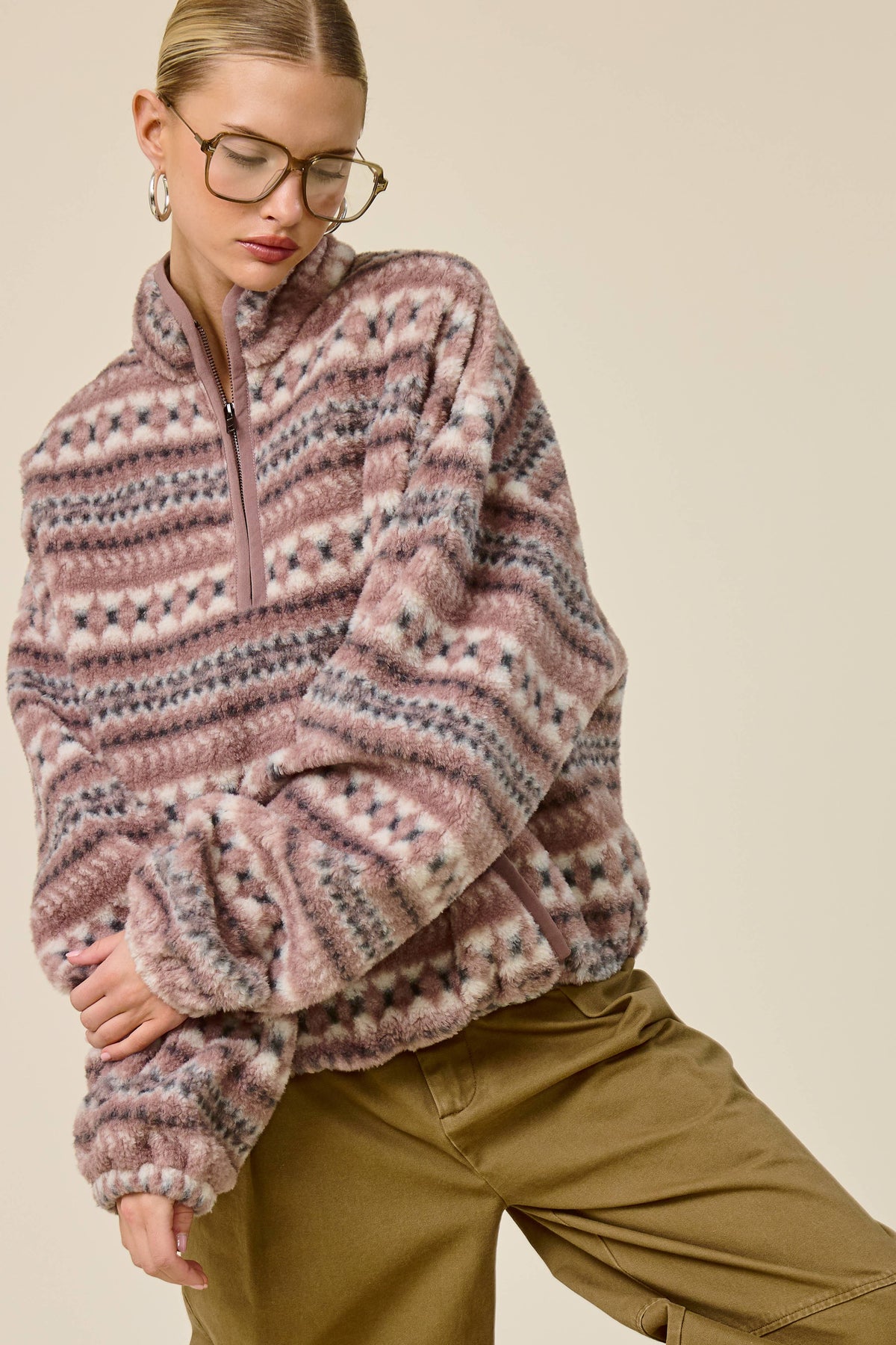 Novelty Stripe Sherpa Half Zip Pullover