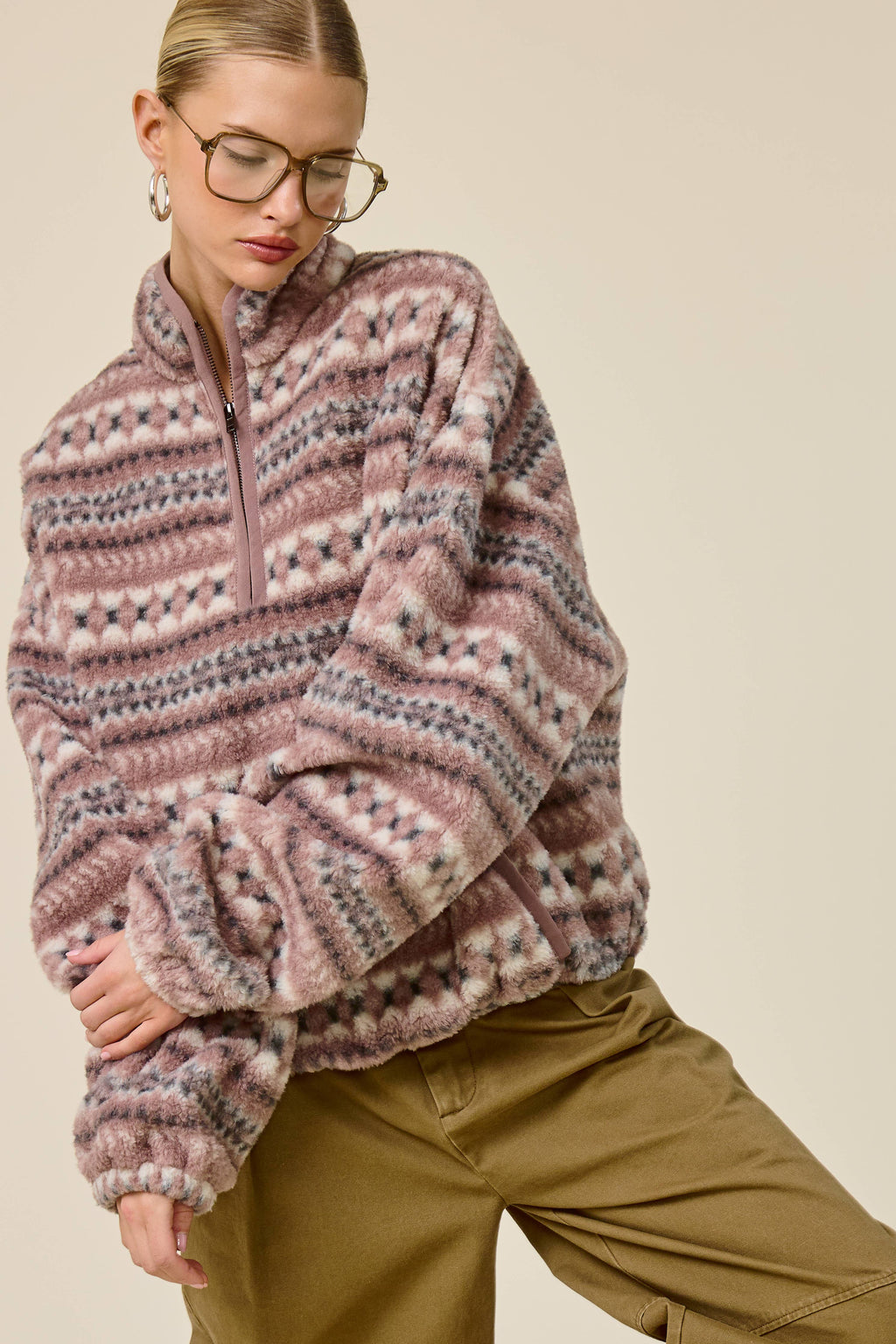 Novelty Stripe Sherpa Half Zip Pullover