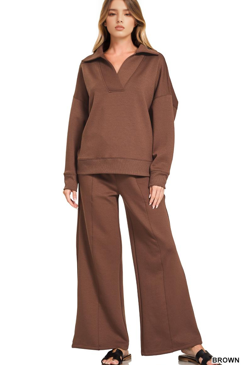 .0909 Scuba Collared Pullover & Pants 2PC Set SI-28755