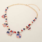 American USA Flag Map Heart Charm Station Beaded Necklace