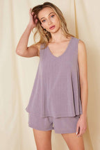 SET9603-SOLID RIBBED SET WITH ELASTIC WAISTBAND