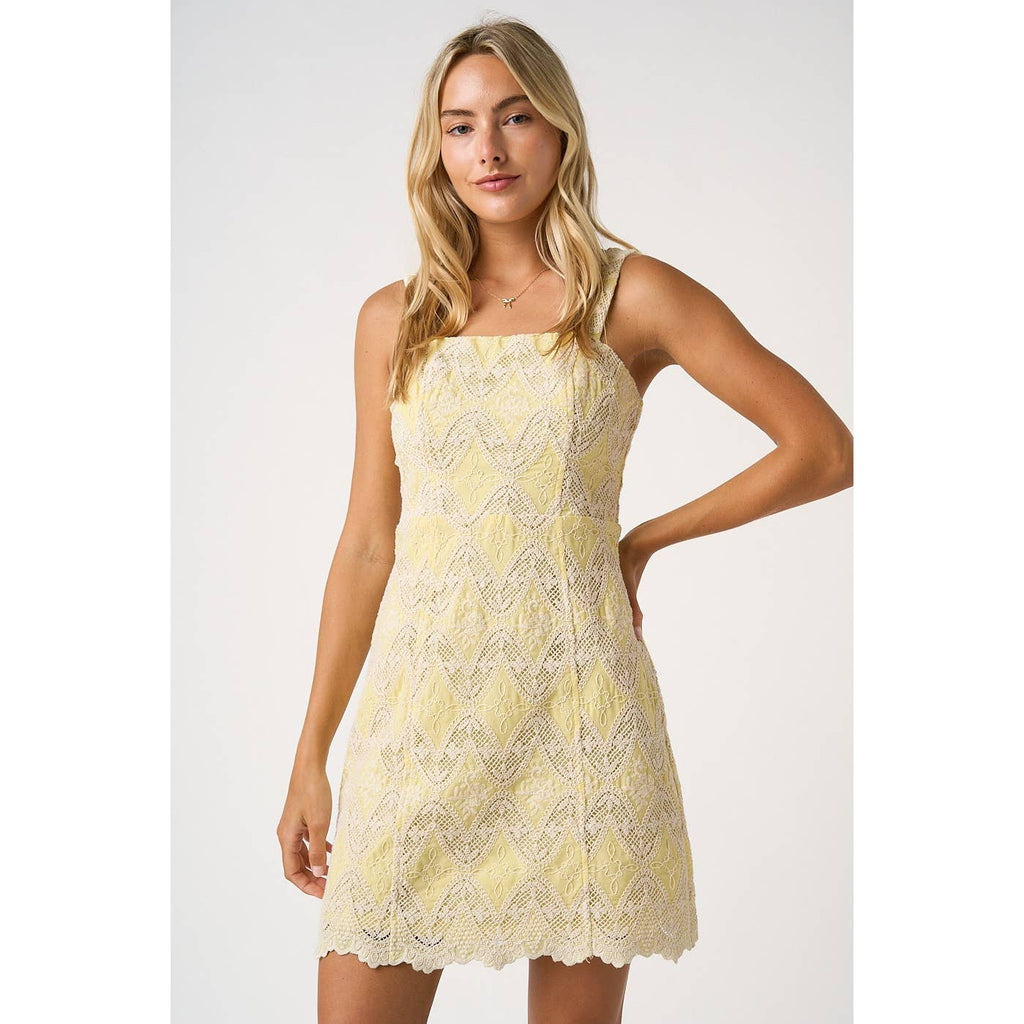 EMBROIDERED SCALLOP HEM SLEEVELESS MINI DRESS