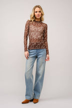 36349T - Boots Stitch Throughout Mesh Mock Neck Fitted Top