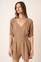 PINTUCK DETAIL V NECK SHORT SLEEVE ROMPER