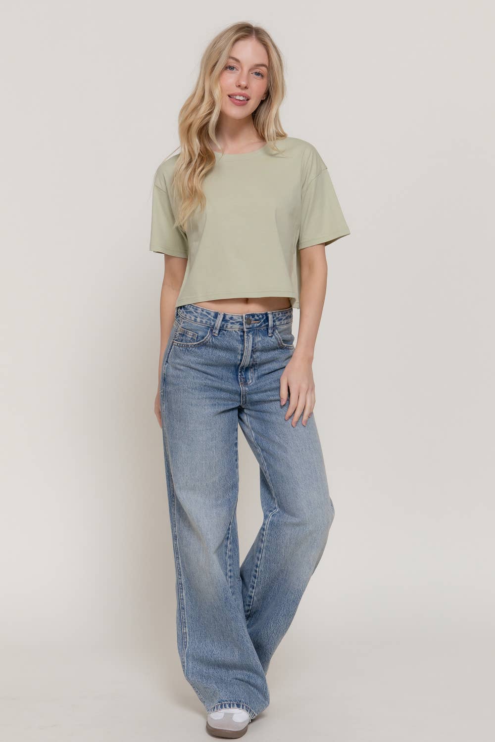 Short Sleeve Crew Neck Oversize Crop Cotton Knit Tee