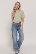 Short Sleeve Crew Neck Oversize Crop Cotton Knit Tee