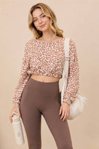 Leopard Print Crop Top & Ruched Shorts Set
