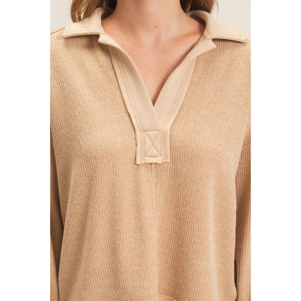 Ribbed Collared Pullover Top