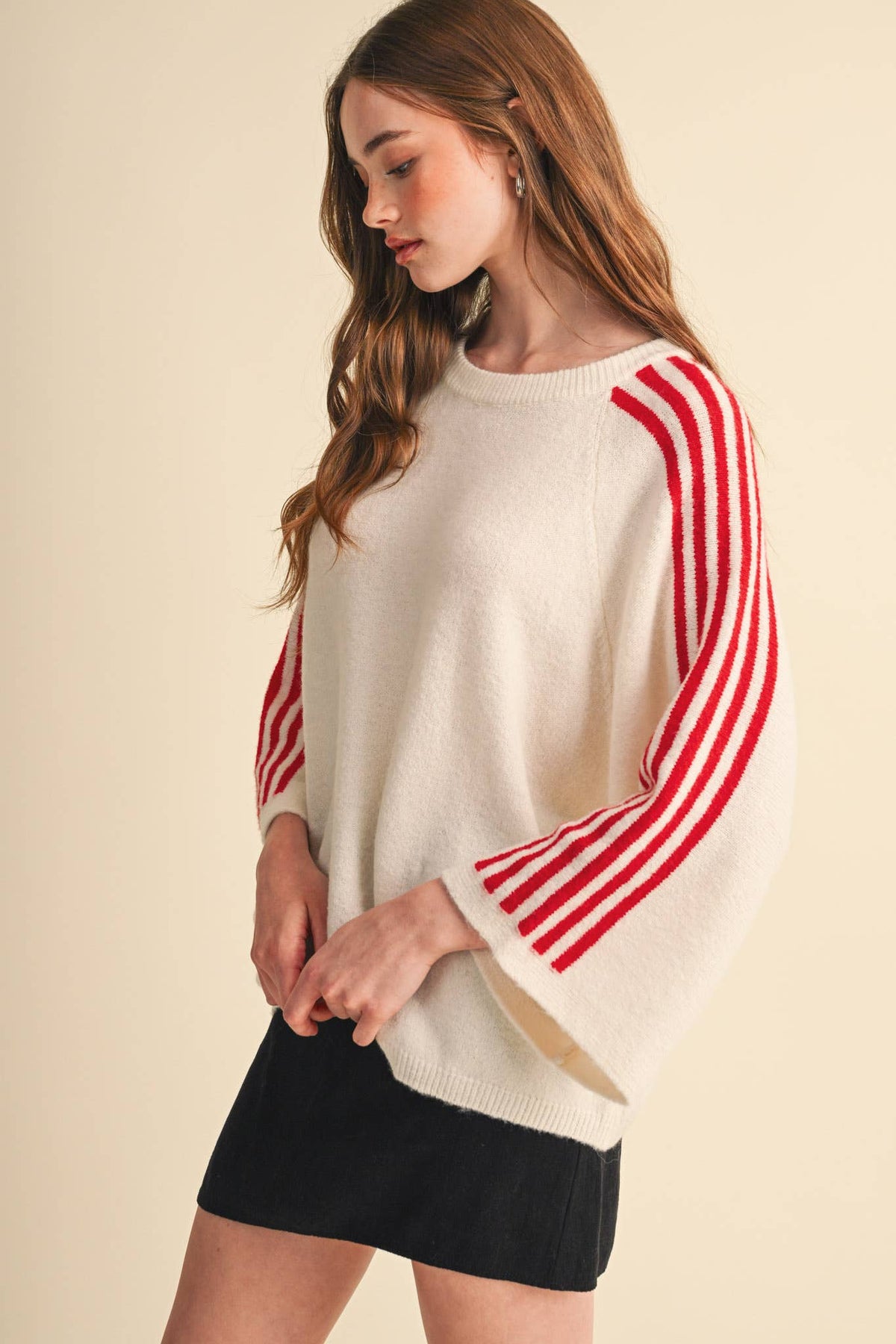 STRIPED 3/4 SLEEVE SWEATER MSW11585