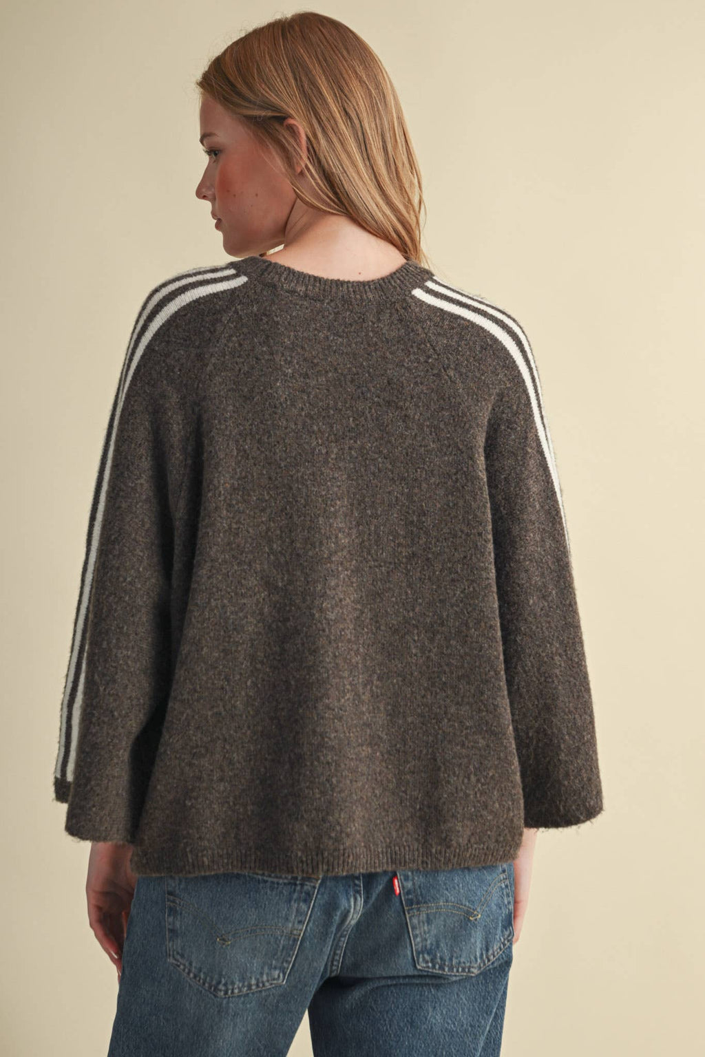 STRIPED 3/4 SLEEVE SWEATER MSW11585