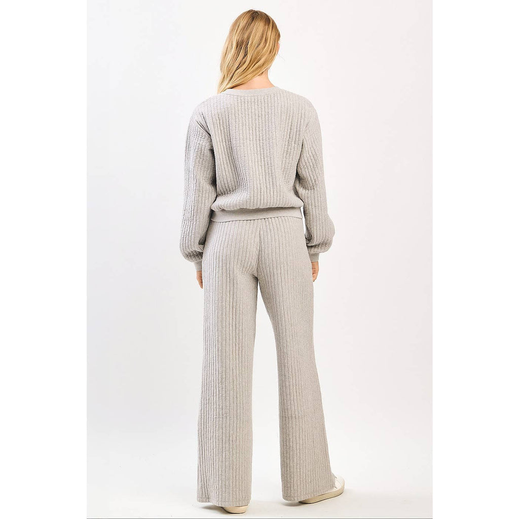 QUILTED CREW NECK SWEATSHIRT AND PANTS SET